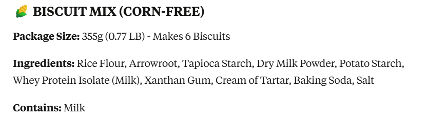 GF BISCUIT MIX CORN FREE