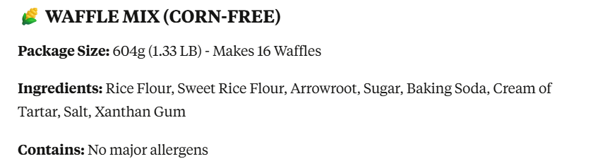 WAFFLE MIX-GLUTEN AND CORN FREE